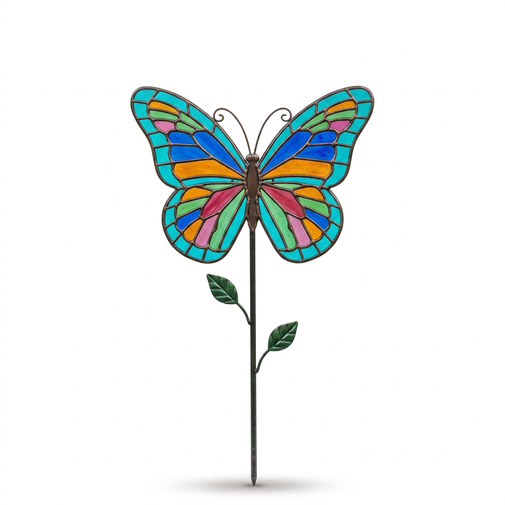 AI concept: butterfly garden stake isolated on a white background