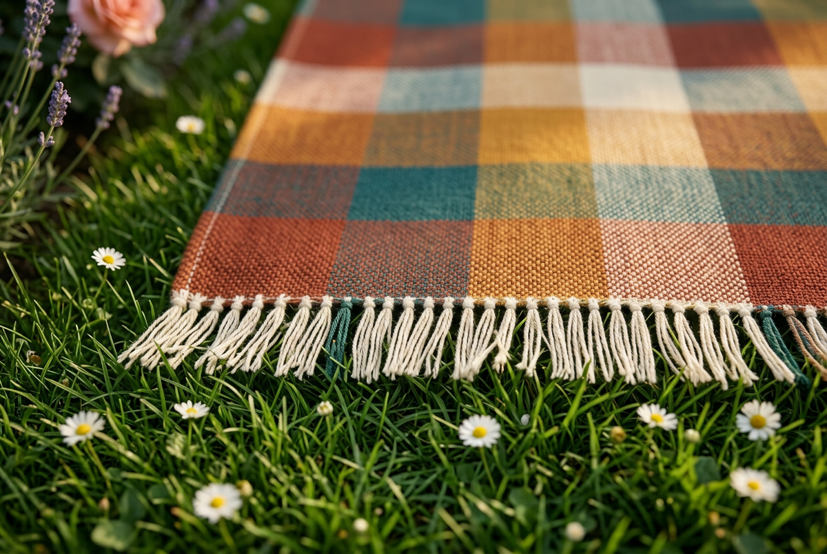 Sunday Check Colorful Garden Picnic Blanket