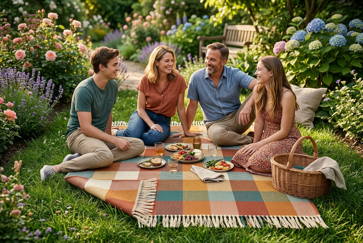 Sunday Check Colorful Garden Picnic Blanket