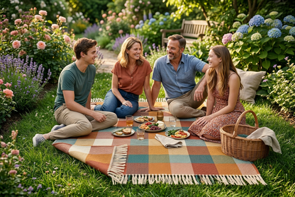 Sunday Check Colorful Garden Picnic Blanket