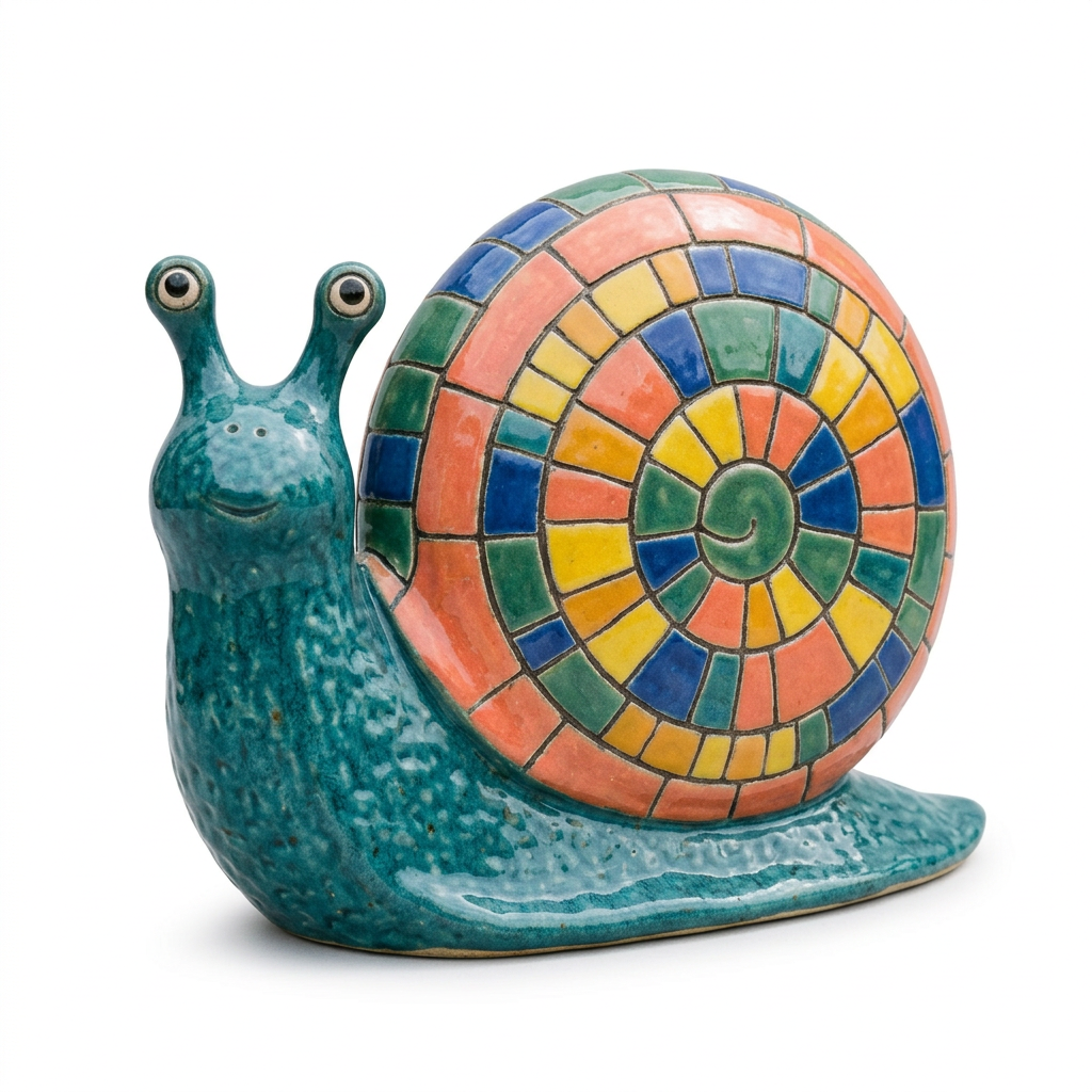 AI concept: colorful snail garden ornament isolated on white