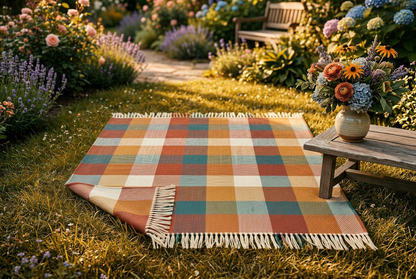 Sunday Check Colorful Garden Picnic Blanket