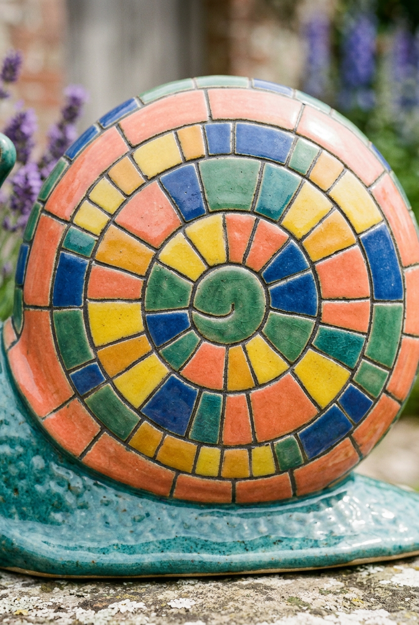 AI concept detail: coral yellow blue and green spiral shell pattern