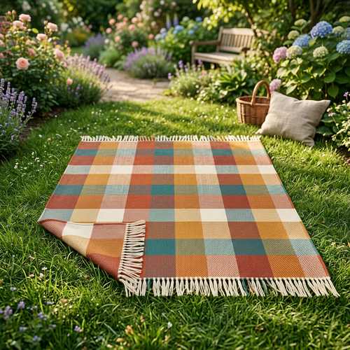 Sunday Check Colorful Garden Picnic Blanket