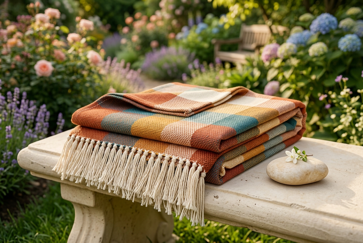Sunday Check Colorful Garden Picnic Blanket