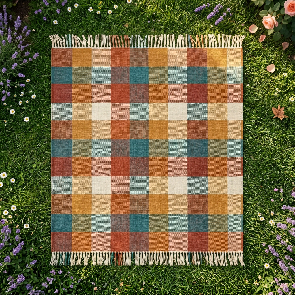 Sunday Check Colorful Garden Picnic Blanket