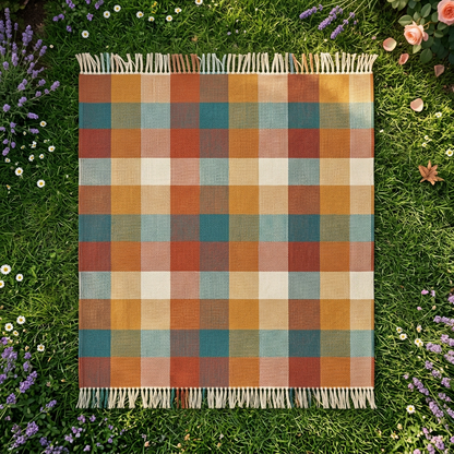 Sunday Check Colorful Garden Picnic Blanket